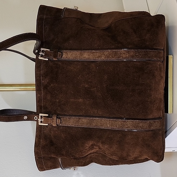 Coach Y2K Chocolate  Hampton Double Strap Suede Tote Brown Expresso Bag - Picture 9 of 16